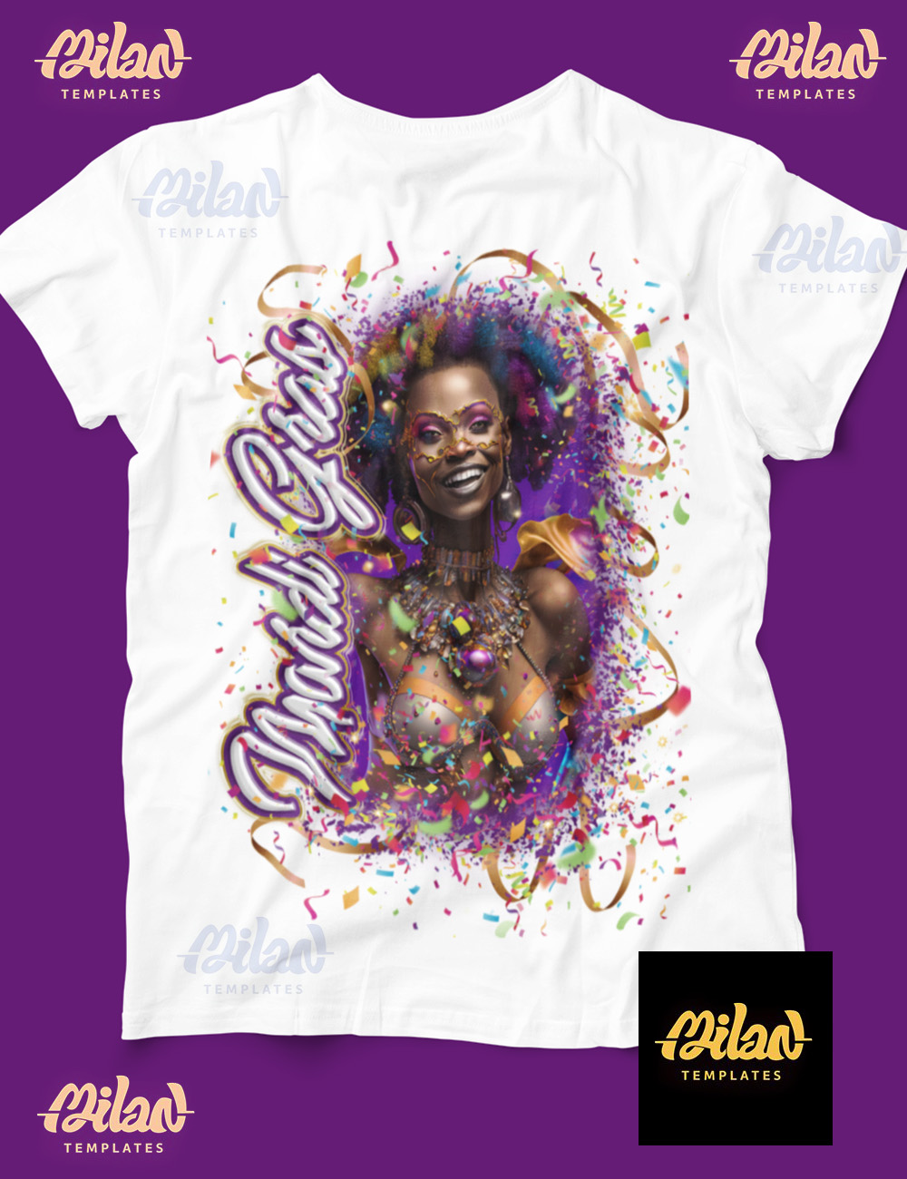 Mardi Gras – Milan Templates – 2023 – Black Woman – tshirt – mkp