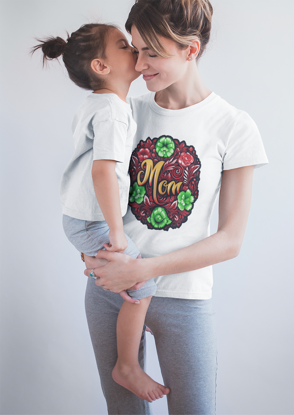 woman-wearing-a-t-shirt-mockup-being-kissed-by-her-daughter-a20282