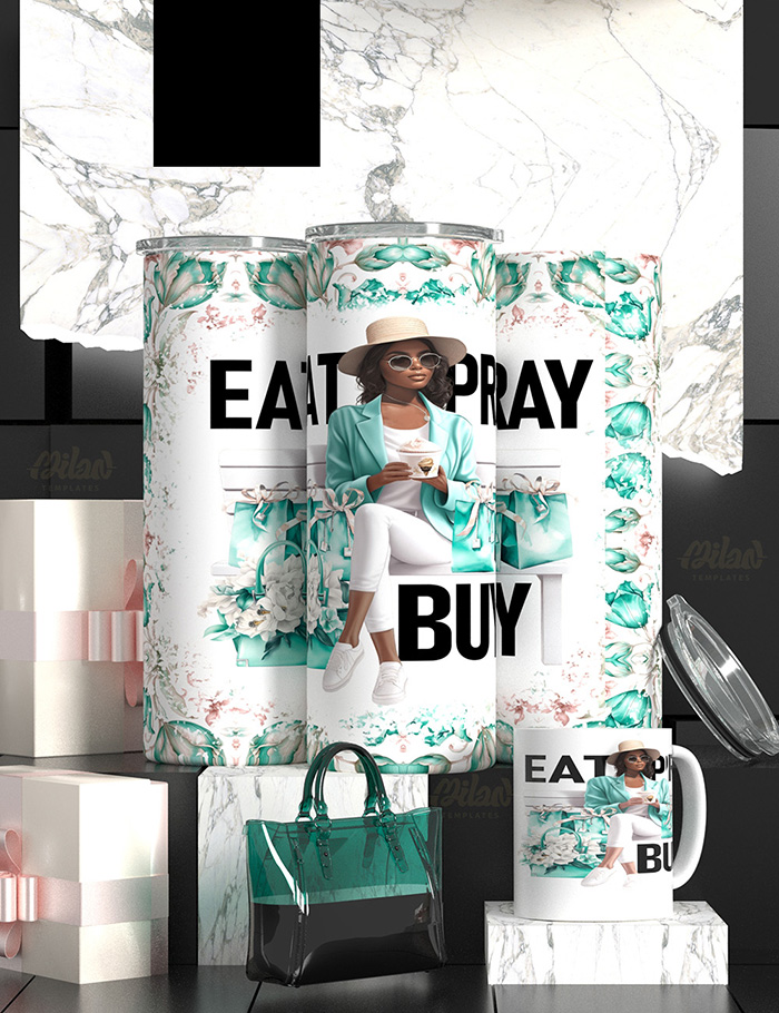 EAT PRAY BUY – Black Woman – Milan Templates – tumbler mkp