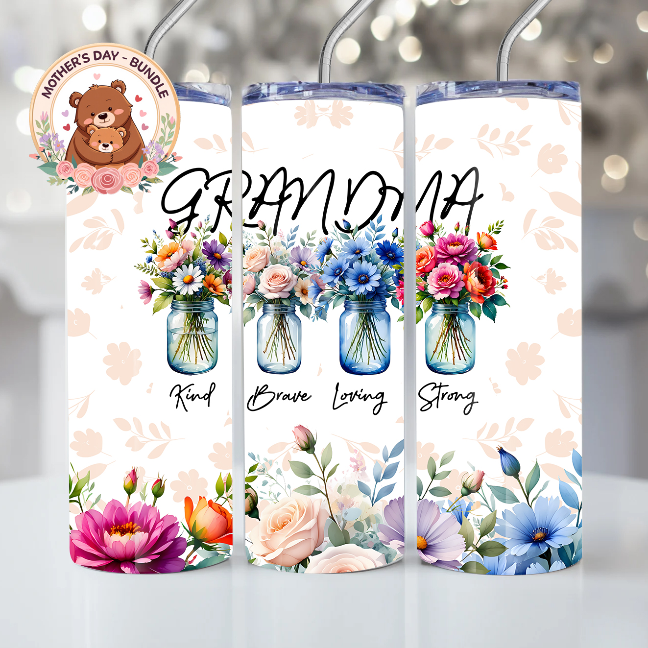 GRANDMA – BUNDLE FLOWERS – MOTHERS DAY – MILAN TEMPLATES tumbler mkp